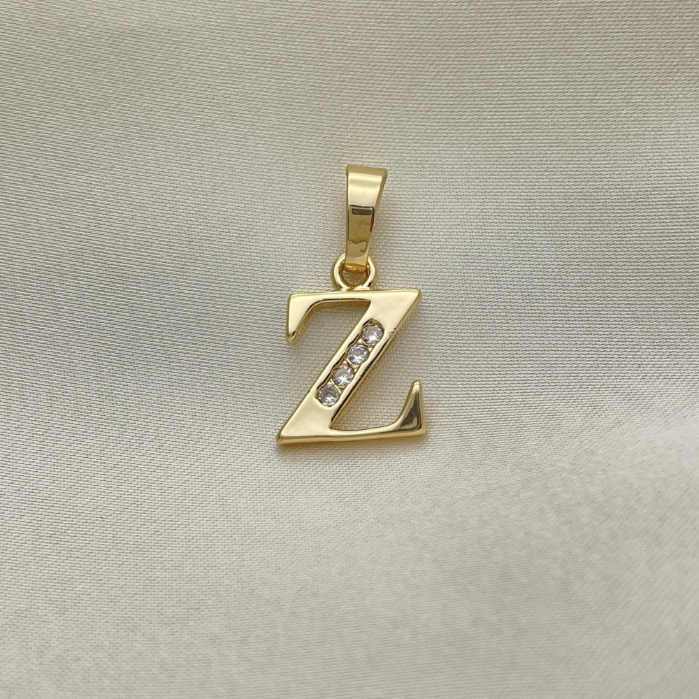 Oro Laminado Fancy Pendant, Gold Filled Style Initials Design, with White Crystal, Polished, Golden Finish