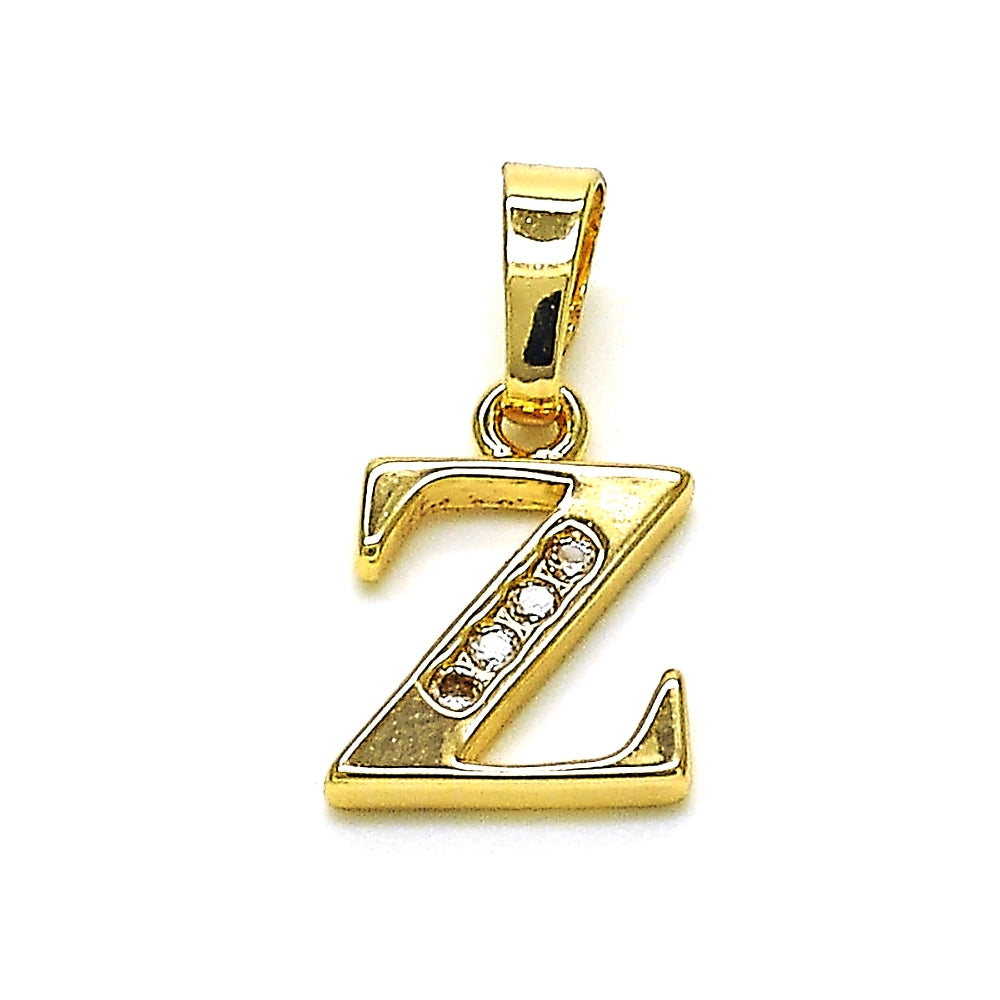 Oro Laminado Fancy Pendant, Gold Filled Style Initials Design, with White Crystal, Polished, Golden Finish