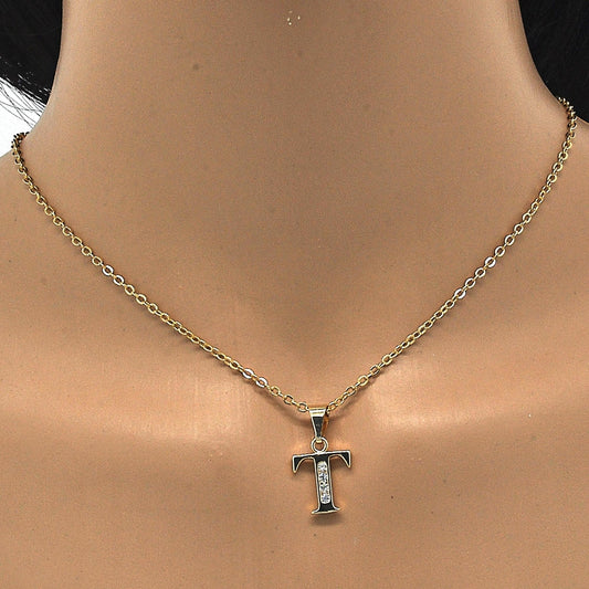 Oro Laminado Fancy Pendant, Gold Filled Style Initials Design, with White Cubic Zirconia, Polished, Golden Finish