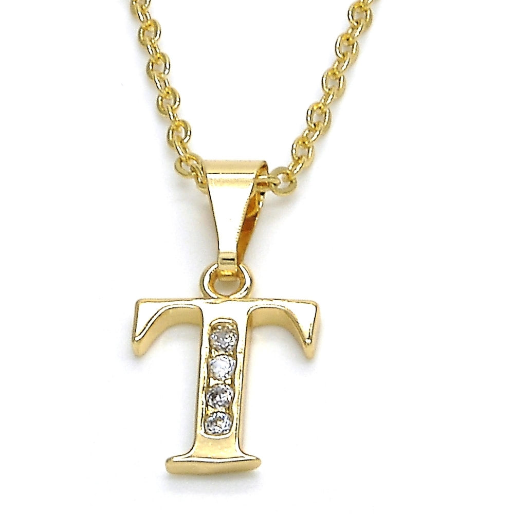 Oro Laminado Fancy Pendant, Gold Filled Style Initials Design, with White Cubic Zirconia, Polished, Golden Finish