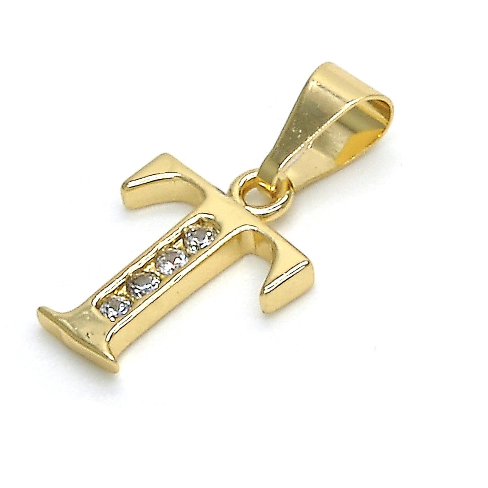 Oro Laminado Fancy Pendant, Gold Filled Style Initials Design, with White Cubic Zirconia, Polished, Golden Finish