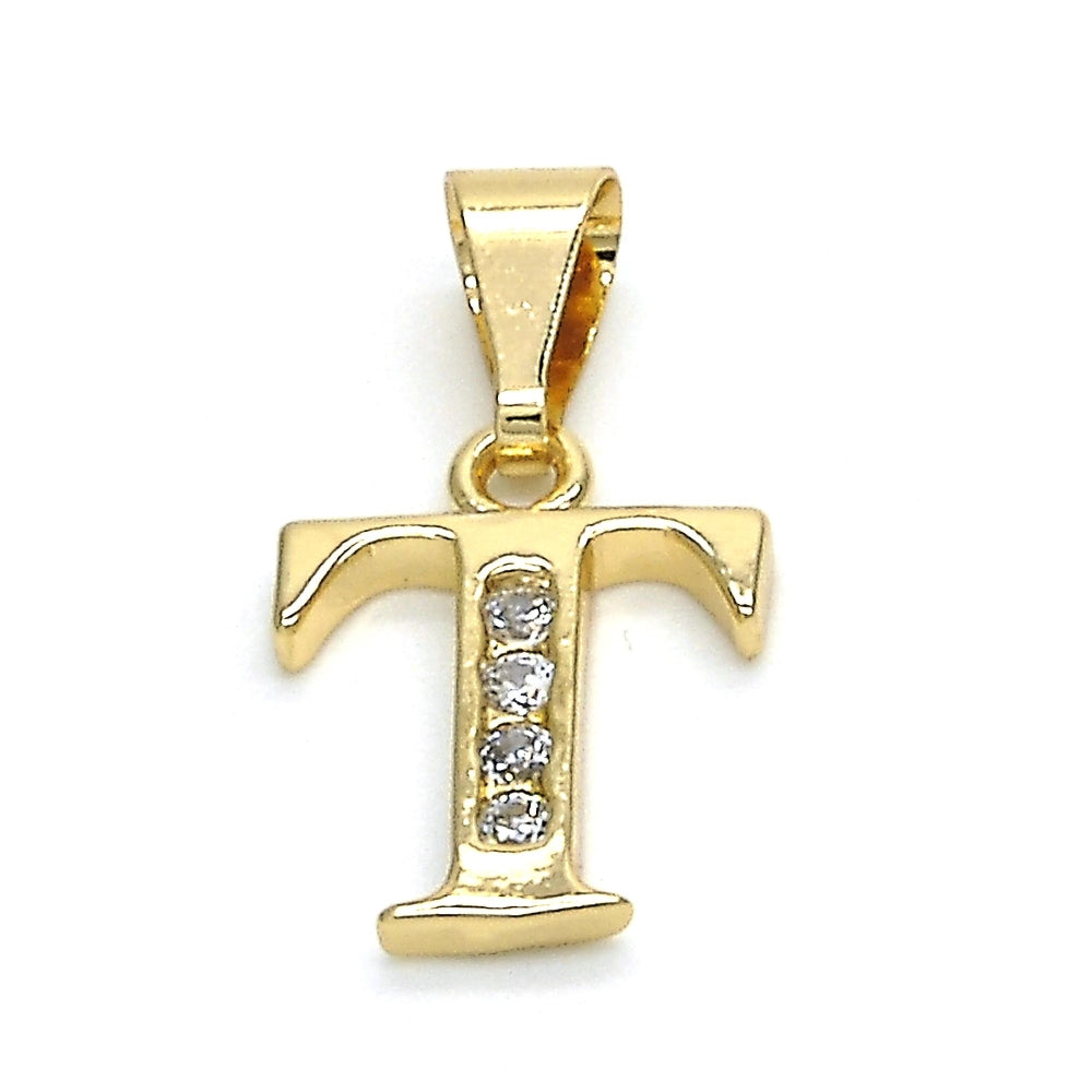 Oro Laminado Fancy Pendant, Gold Filled Style Initials Design, with White Cubic Zirconia, Polished, Golden Finish