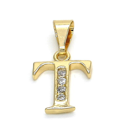 Oro Laminado Fancy Pendant, Gold Filled Style Initials Design, with White Cubic Zirconia, Polished, Golden Finish
