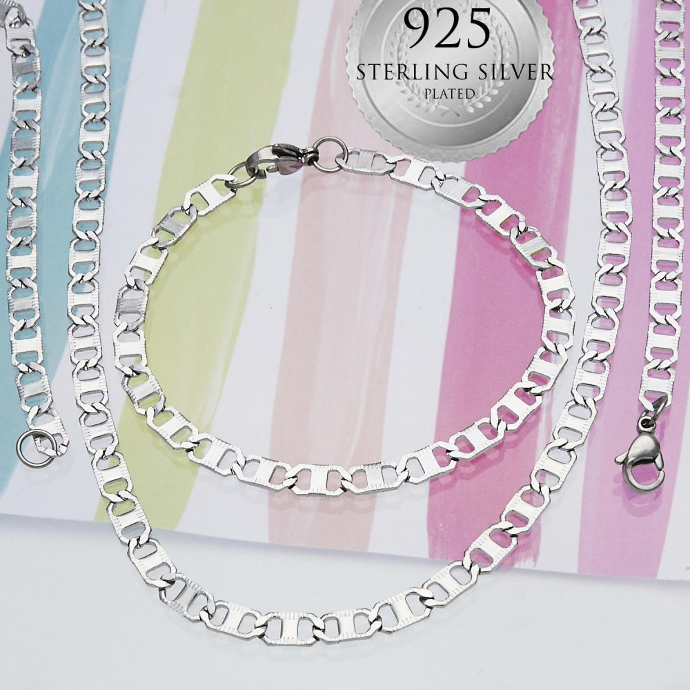 Stainless Steel Necklace and Bracelet, Mariner Design, Polished, Steel Finish