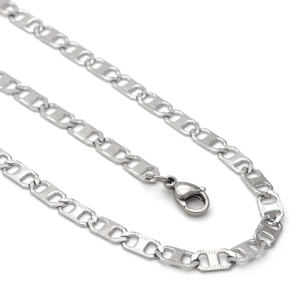 Stainless Steel Necklace and Bracelet, Mariner Design, Polished, Steel Finish