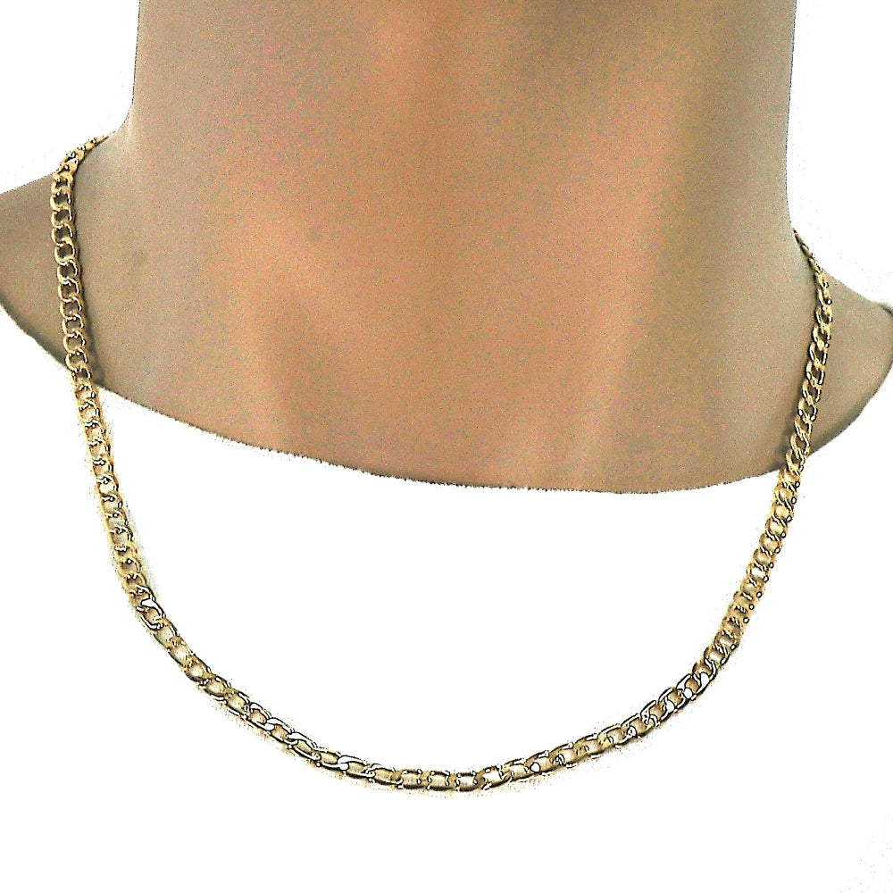 Oro Laminado Basic Necklace, Gold Filled Style Curb Design, Polished, Golden Finish