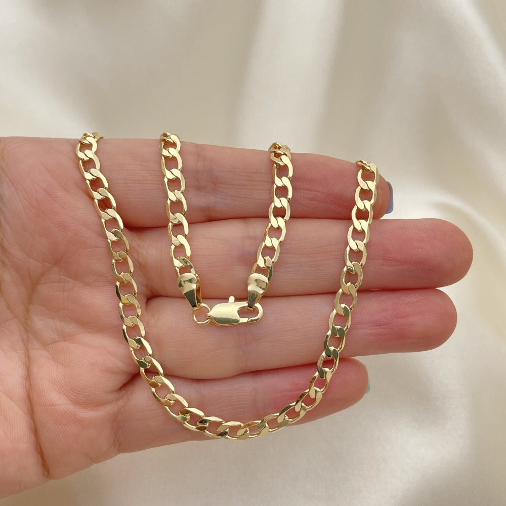 Oro Laminado Basic Necklace, Gold Filled Style Curb Design, Polished, Golden Finish