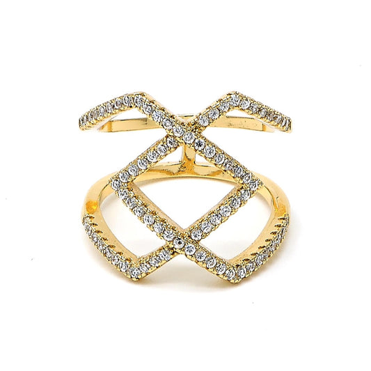 Oro Laminado Multi Stone Ring, Gold Filled Style with White Cubic Zirconia, Polished, Golden Finish