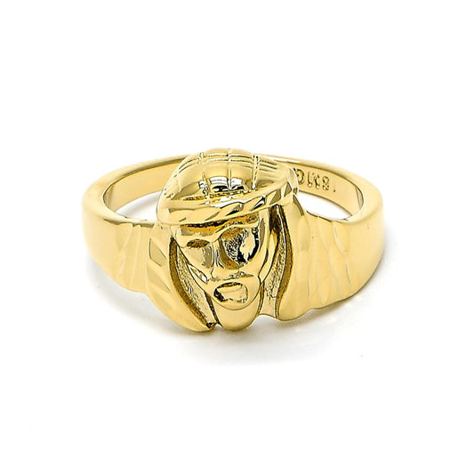 Oro Laminado Mens Ring, Gold Filled Style Jesus Design, Polished, Golden Finish