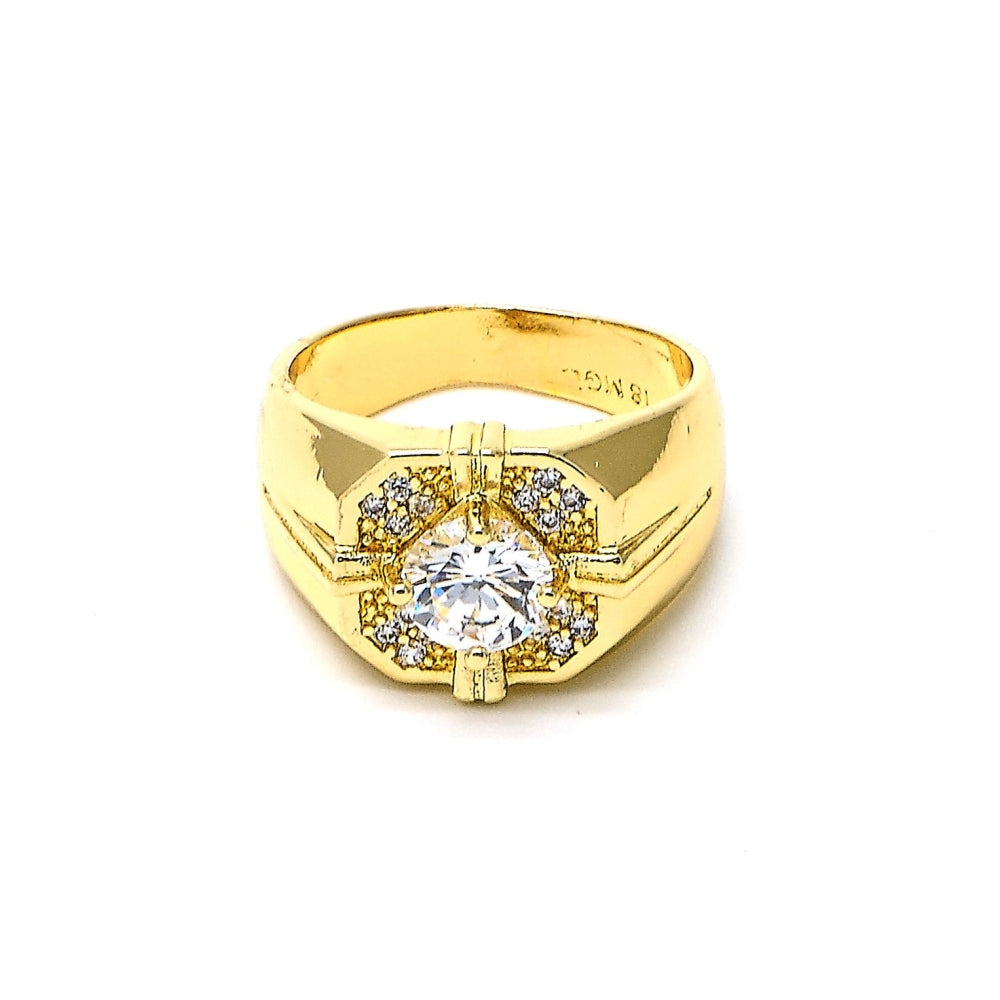 Oro Laminado Mens Ring, Gold Filled Style with White Cubic Zirconia, Polished, Golden Finish