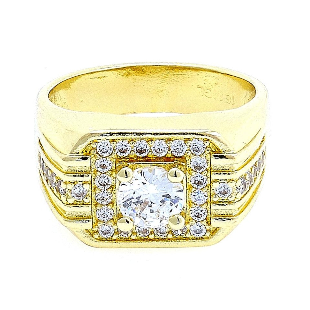 Oro Laminado Mens Ring, Gold Filled Style with White Cubic Zirconia, Polished, Golden Finish