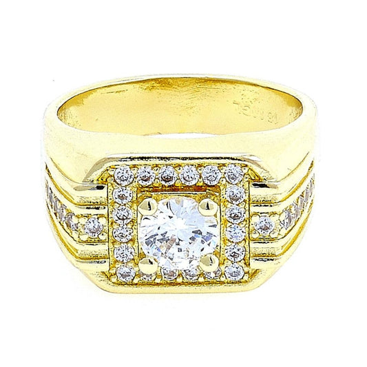 Oro Laminado Mens Ring, Gold Filled Style with White Cubic Zirconia, Polished, Golden Finish