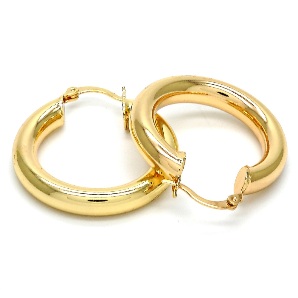Oro Laminado Medium Hoop, Gold Filled Style Hollow Design, Polished, Golden Finish