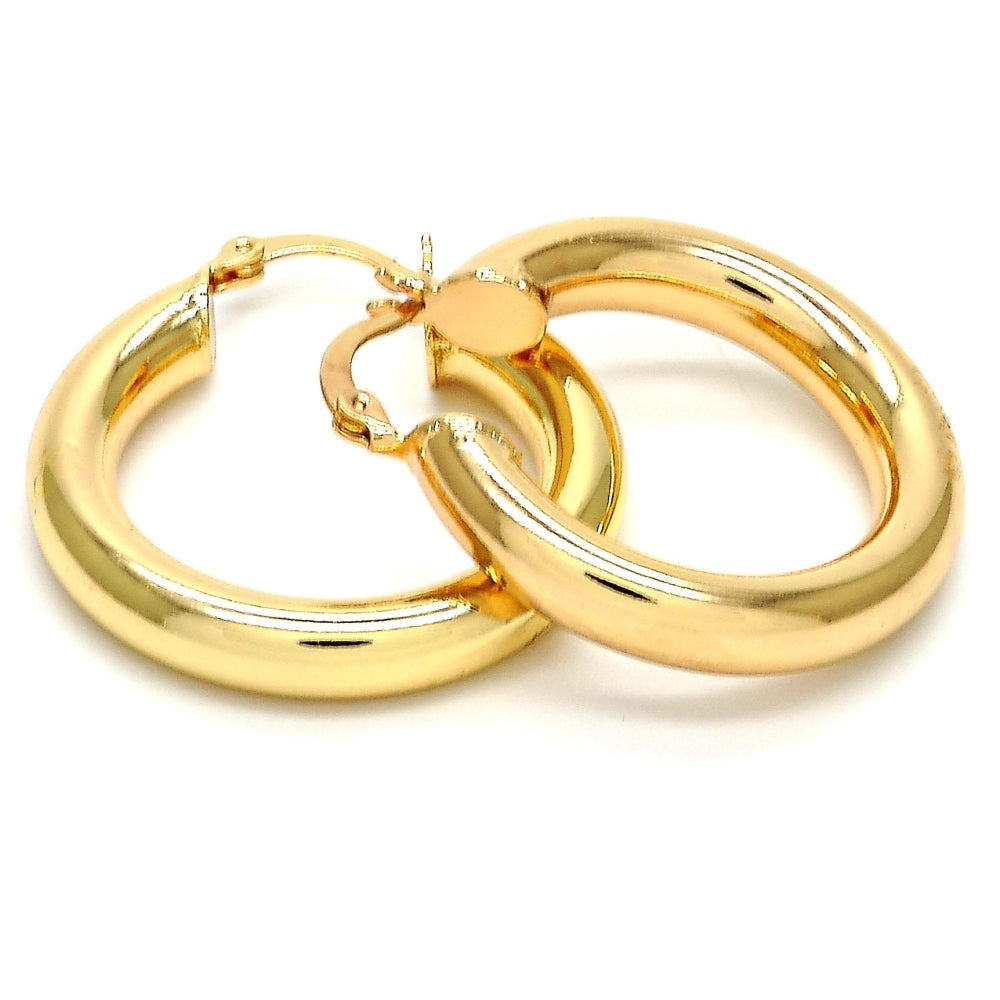 Oro Laminado Medium Hoop, Gold Filled Style Hollow Design, Polished, Golden Finish