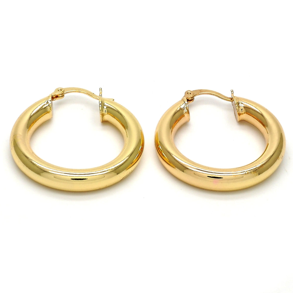 Oro Laminado Medium Hoop, Gold Filled Style Hollow Design, Polished, Golden Finish