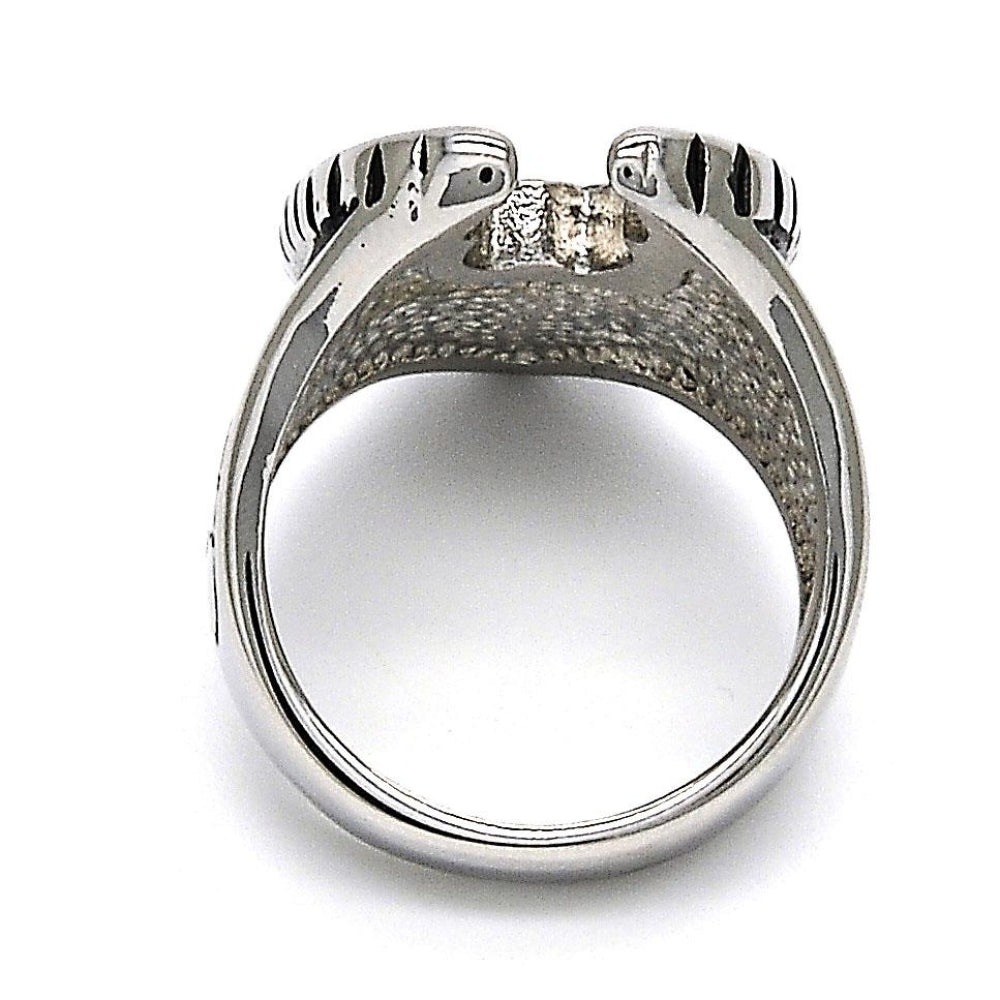Stainless Steel Mens Ring, Eagle Design, Black Enamel Finish, Steel Finish
