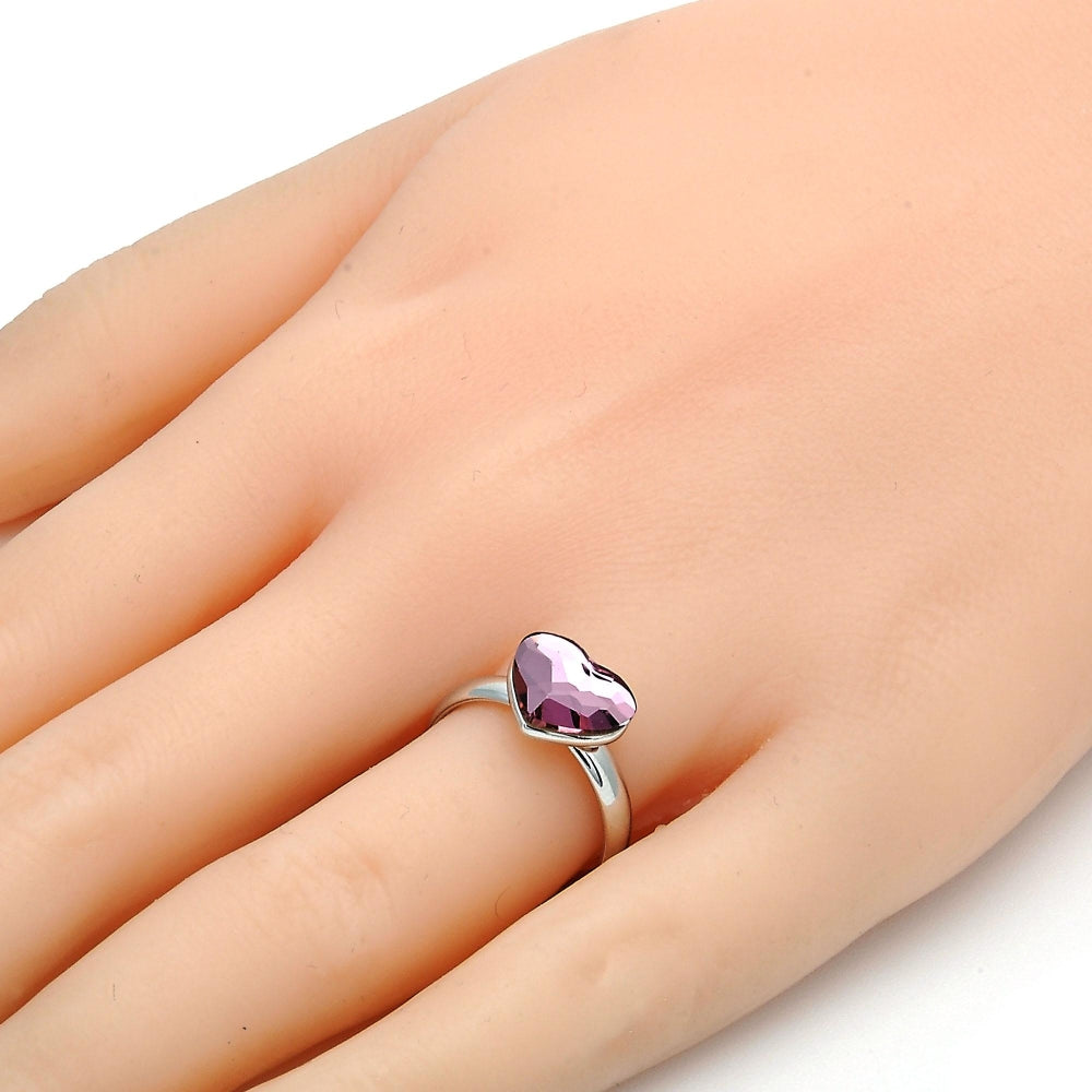Rhodium Gold Filled Multi Stone Ring, Heart Design, with Antique Pink Swarovski Crystals, Polished, Rhodium Finish