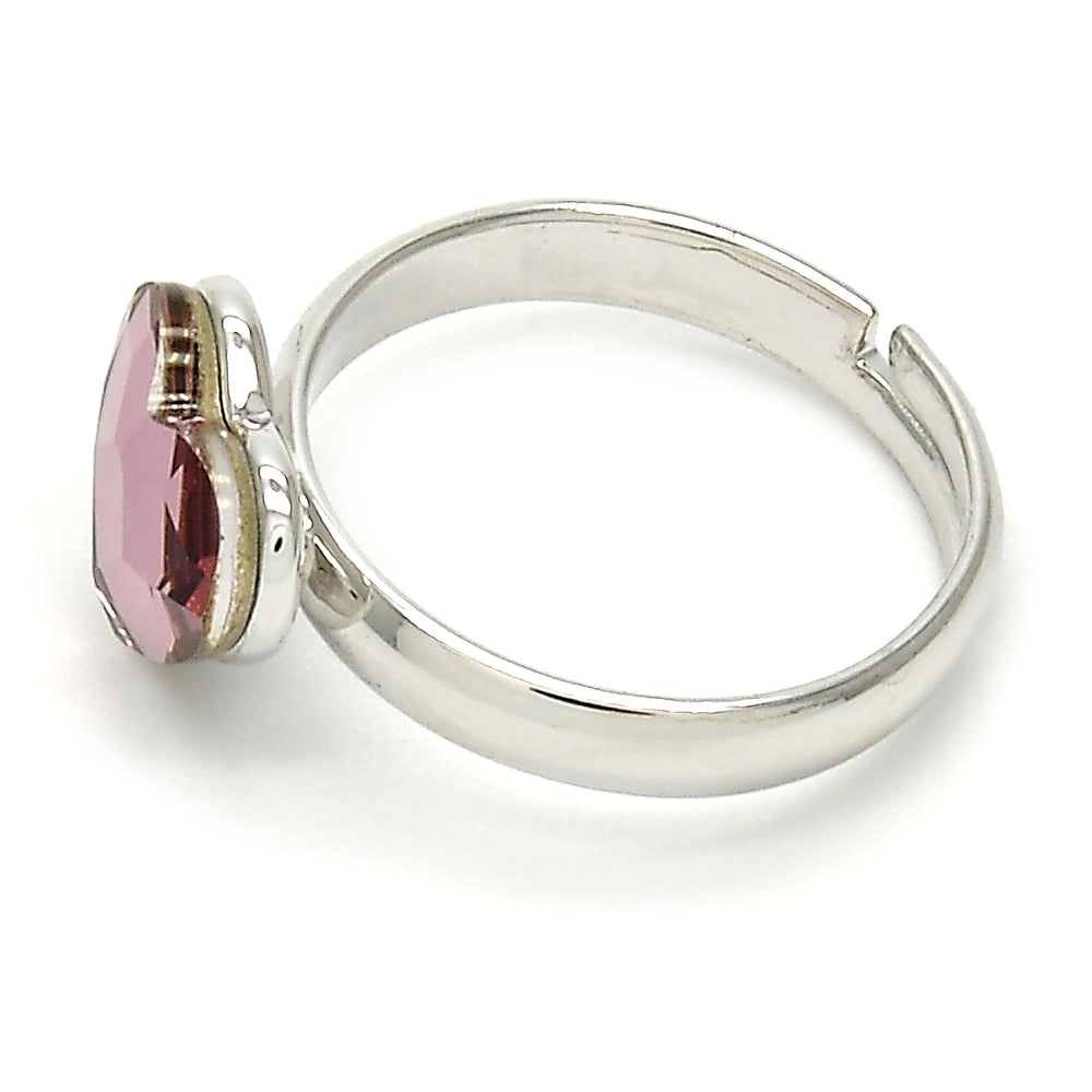 Rhodium Gold Filled Multi Stone Ring, Heart Design, with Antique Pink Swarovski Crystals, Polished, Rhodium Finish