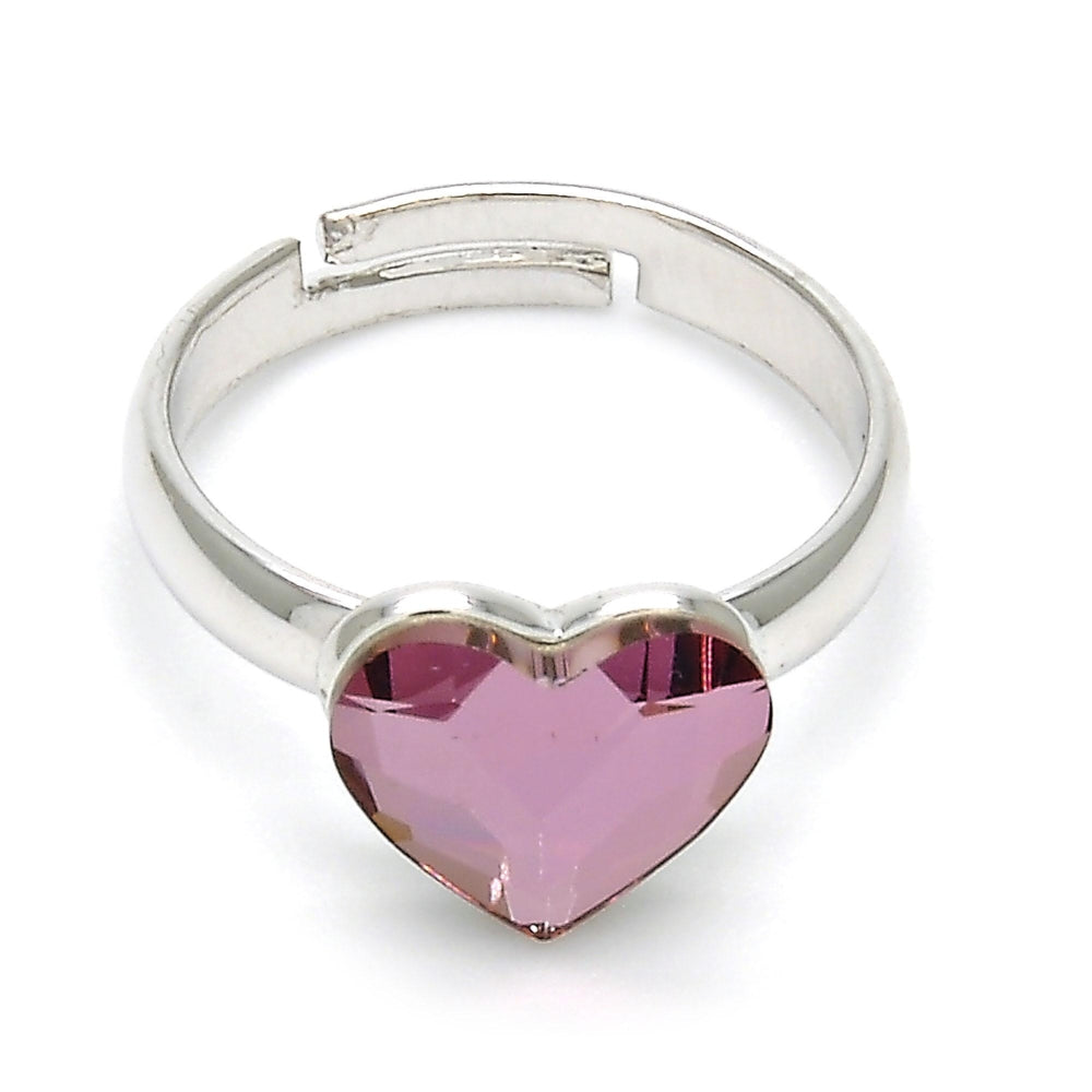 Rhodium Gold Filled Multi Stone Ring, Heart Design, with Antique Pink Swarovski Crystals, Polished, Rhodium Finish