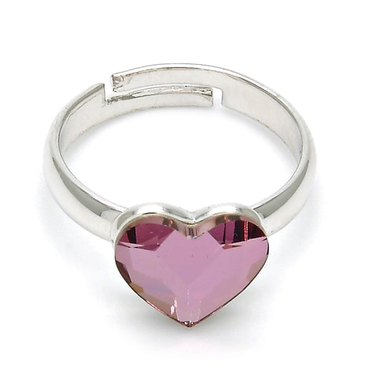 Rhodium Gold Filled Multi Stone Ring, Heart Design, with Antique Pink Swarovski Crystals, Polished, Rhodium Finish