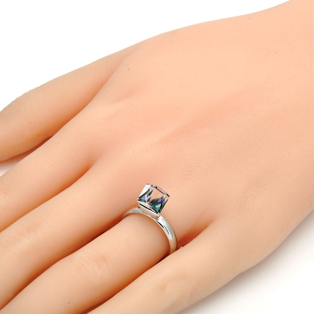 Rhodium Gold Filled Multi Stone Ring, with Heliotrope Swarovski Crystals, Polished, Rhodium Finish