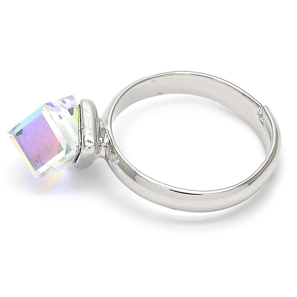 Rhodium Gold Filled Multi Stone Ring, with Aurore Boreale Swarovski Crystals, Polished, Rhodium Finish