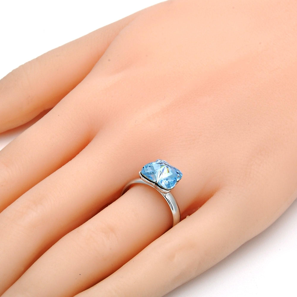 Rhodium Gold Filled Multi Stone Ring, Butterfly Design, with Aquamarine Swarovski Crystals, Polished, Rhodium Finish