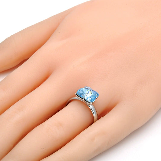 Rhodium Gold Filled Multi Stone Ring, Butterfly Design, with Aquamarine Swarovski Crystals, Polished, Rhodium Finish
