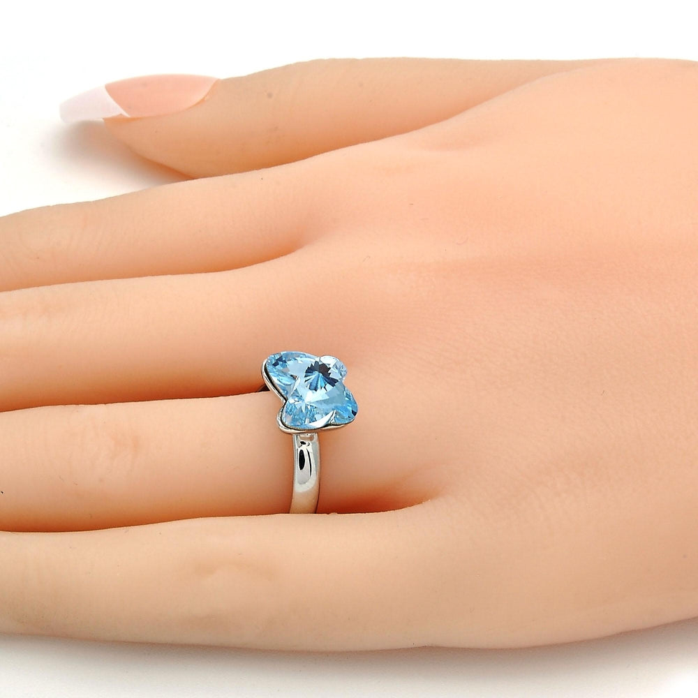 Rhodium Gold Filled Multi Stone Ring, Butterfly Design, with Aquamarine Swarovski Crystals, Polished, Rhodium Finish