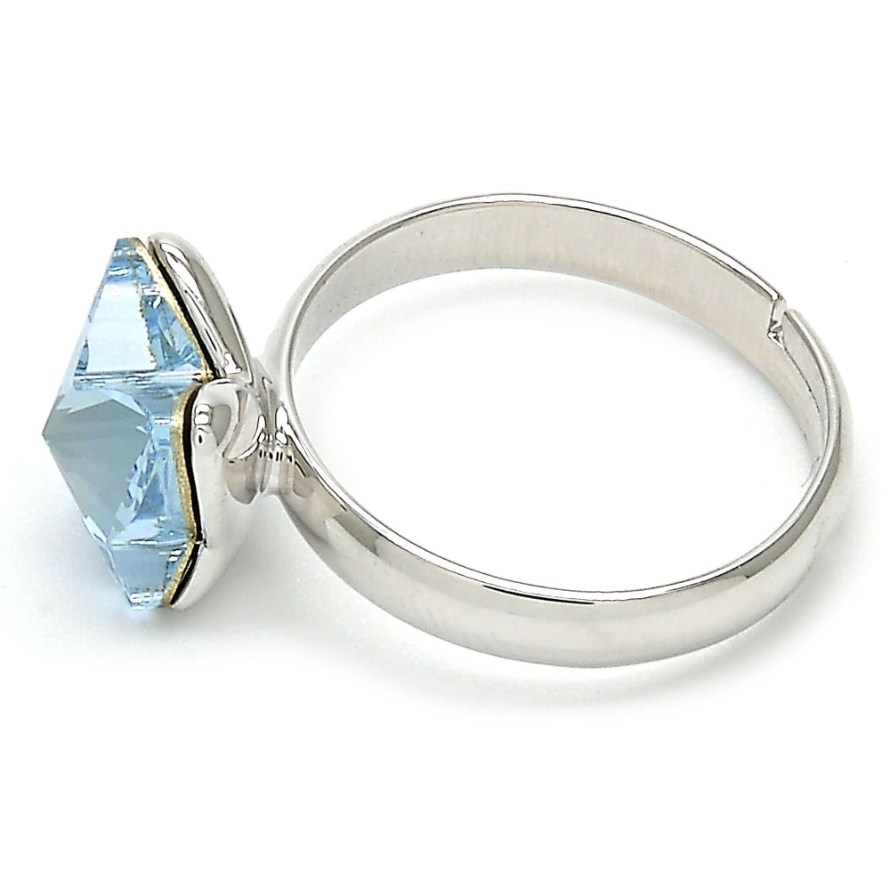 Rhodium Gold Filled Multi Stone Ring, Butterfly Design, with Aquamarine Swarovski Crystals, Polished, Rhodium Finish