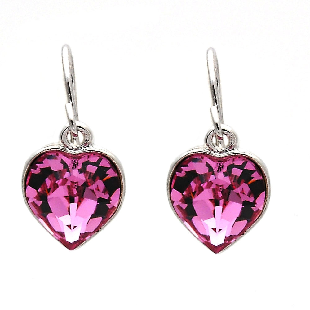 Rhodium Gold Filled Dangle Earring, Heart Design, with Rose Swarovski Crystals, Polished, Rhodium Finish