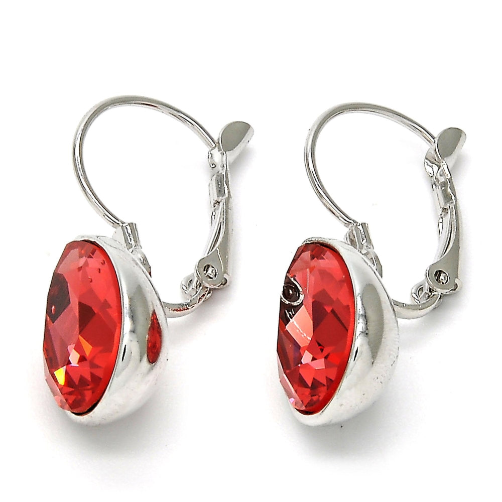 Rhodium Gold Filled Leverback Earring, Teardrop Design, with Padparadscha Swarovski Crystals, Polished, Rhodium Finish