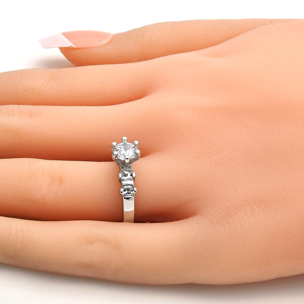 Rhodium Gold Filled Multi Stone Ring, Baguette Design, with White Cubic Zirconia, Polished, Rhodium Finish
