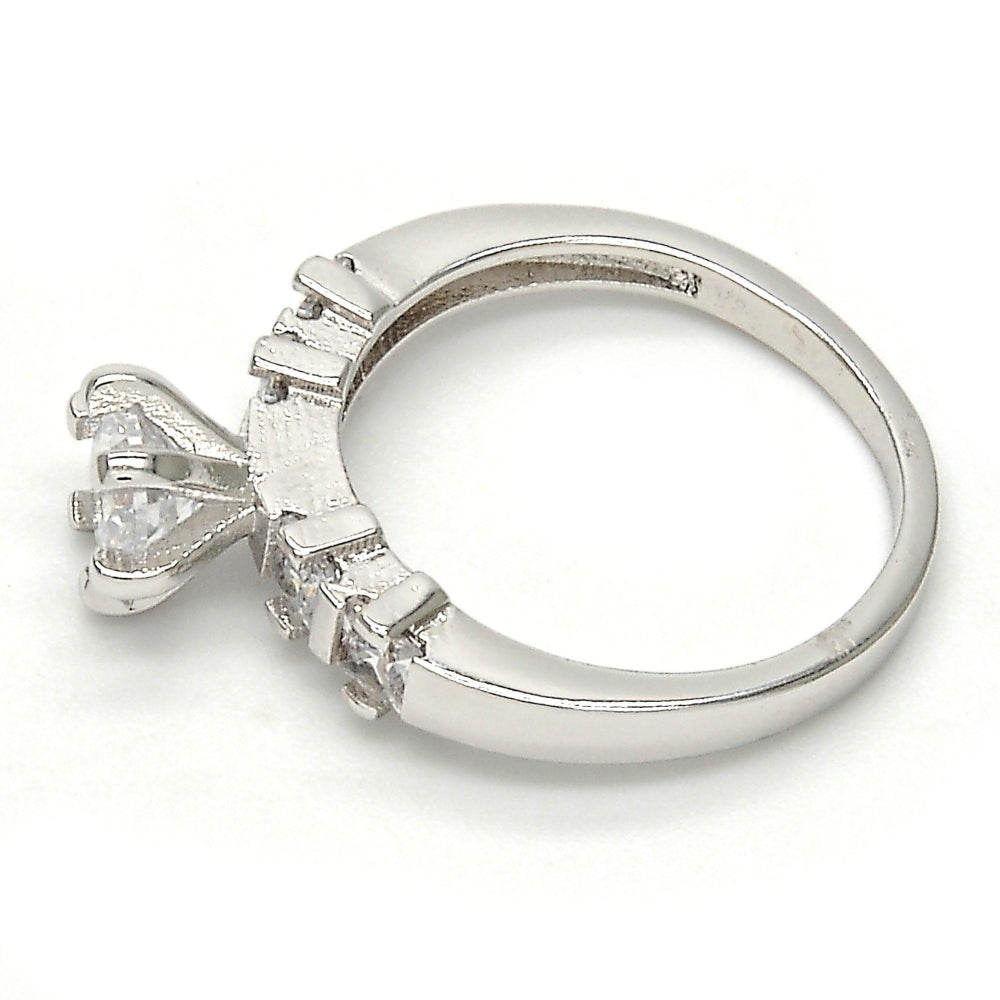 Rhodium Gold Filled Multi Stone Ring, Baguette Design, with White Cubic Zirconia, Polished, Rhodium Finish