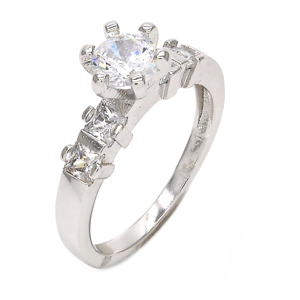 Rhodium Gold Filled Multi Stone Ring, Baguette Design, with White Cubic Zirconia, Polished, Rhodium Finish