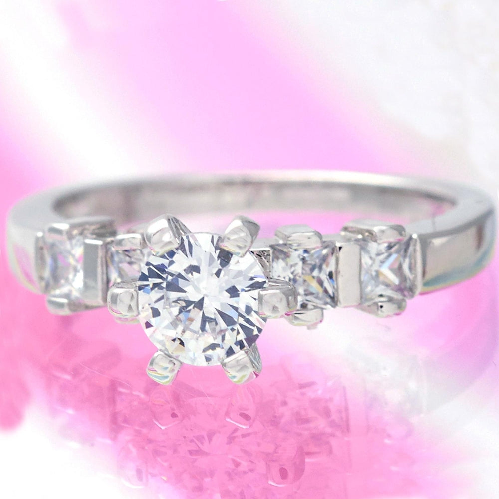 Rhodium Gold Filled Multi Stone Ring, Baguette Design, with White Cubic Zirconia, Polished, Rhodium Finish