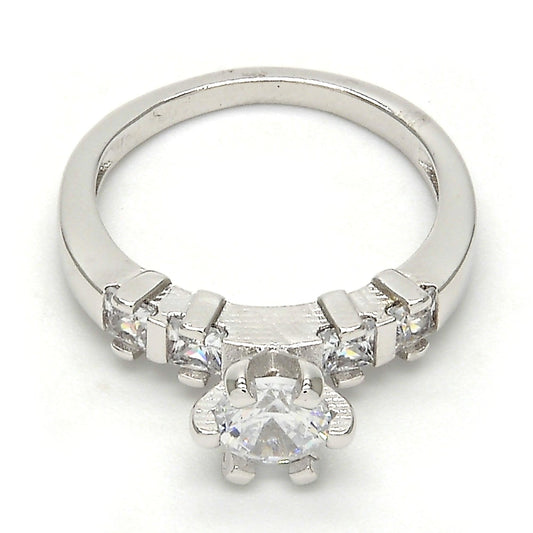 Rhodium Gold Filled Multi Stone Ring, Baguette Design, with White Cubic Zirconia, Polished, Rhodium Finish