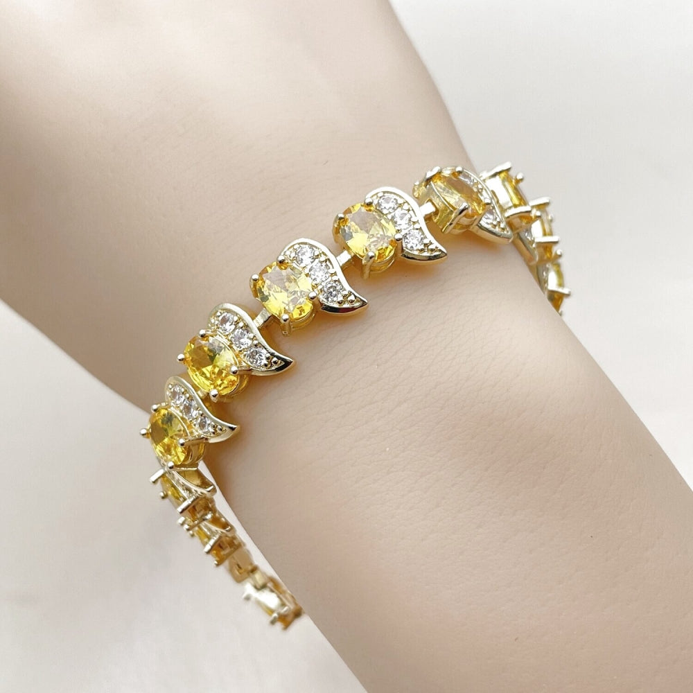 Oro Laminado Tennis Bracelet, Gold Filled Style with Golden and White Cubic Zirconia, Polished, Golden Finish