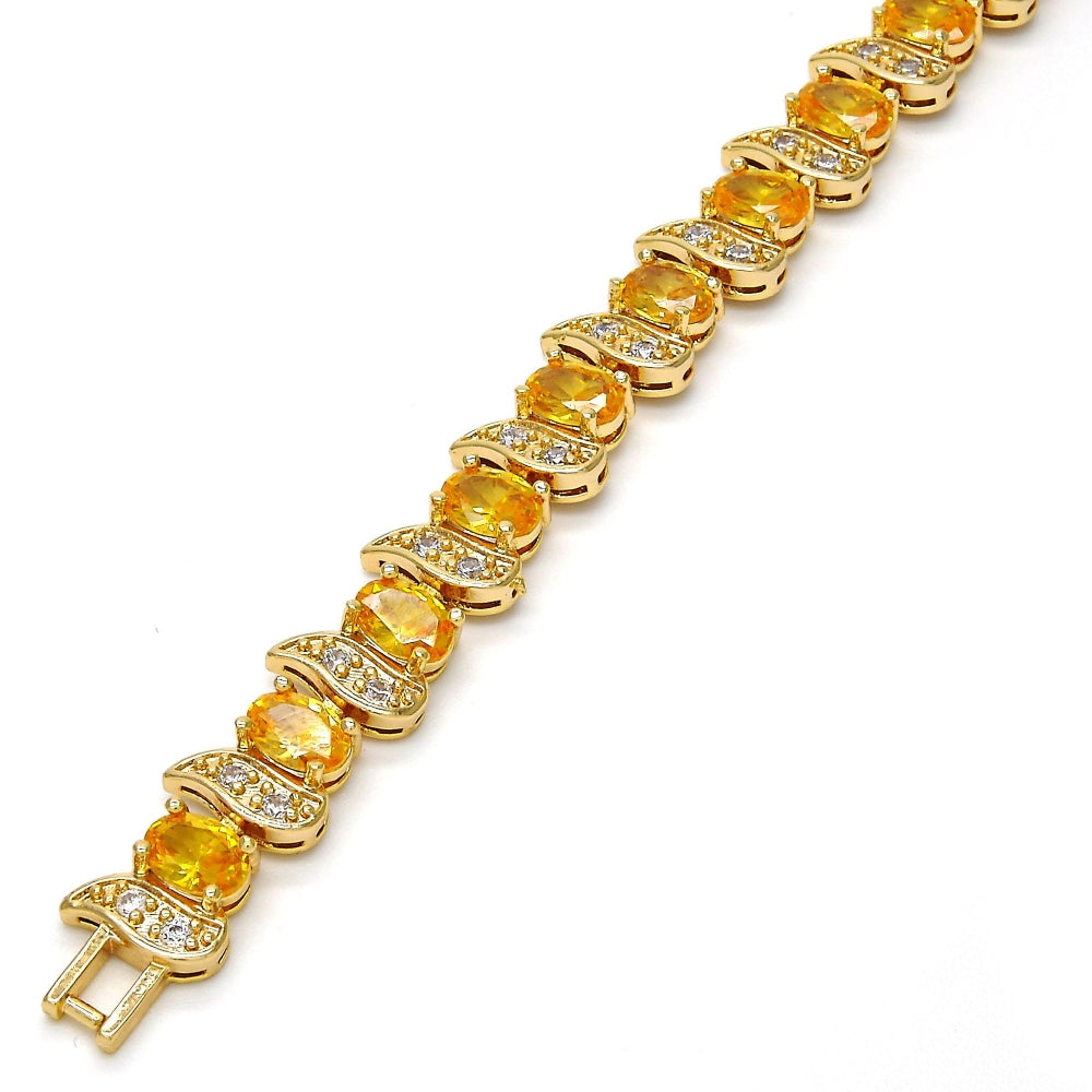 Oro Laminado Tennis Bracelet, Gold Filled Style with Golden and White Cubic Zirconia, Polished, Golden Finish