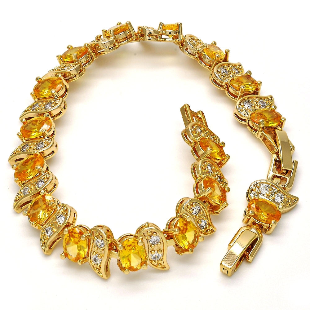 Oro Laminado Tennis Bracelet, Gold Filled Style with Golden and White Cubic Zirconia, Polished, Golden Finish