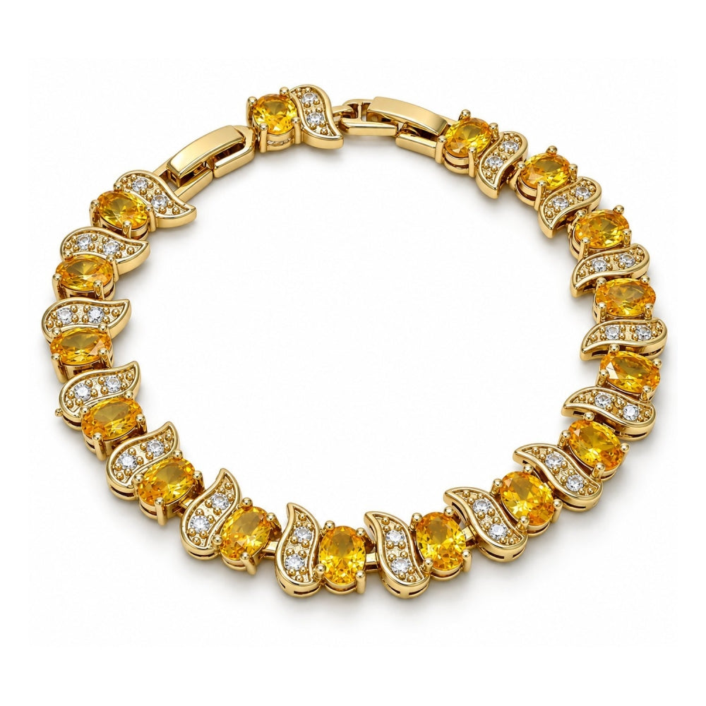 Oro Laminado Tennis Bracelet, Gold Filled Style with Golden and White Cubic Zirconia, Polished, Golden Finish