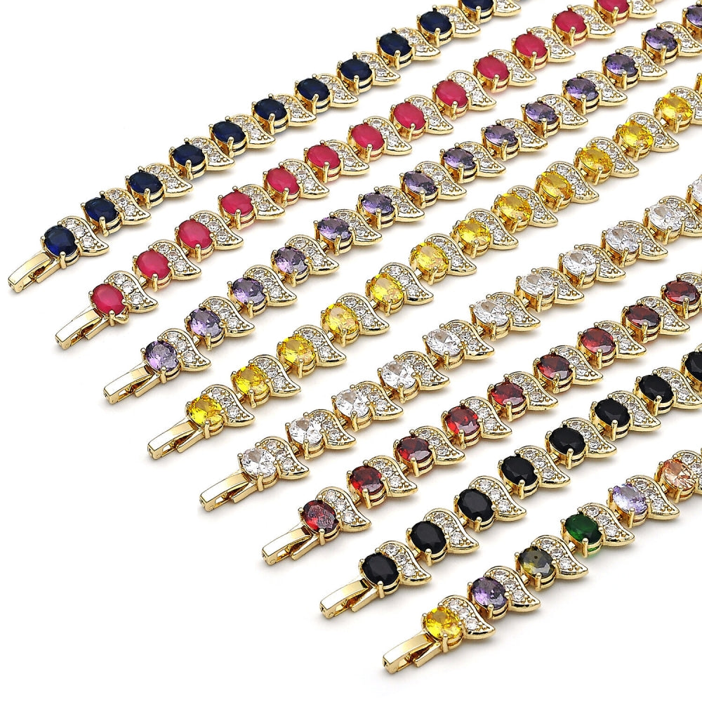 Oro Laminado Tennis Bracelet, Gold Filled Style with Golden and White Cubic Zirconia, Polished, Golden Finish