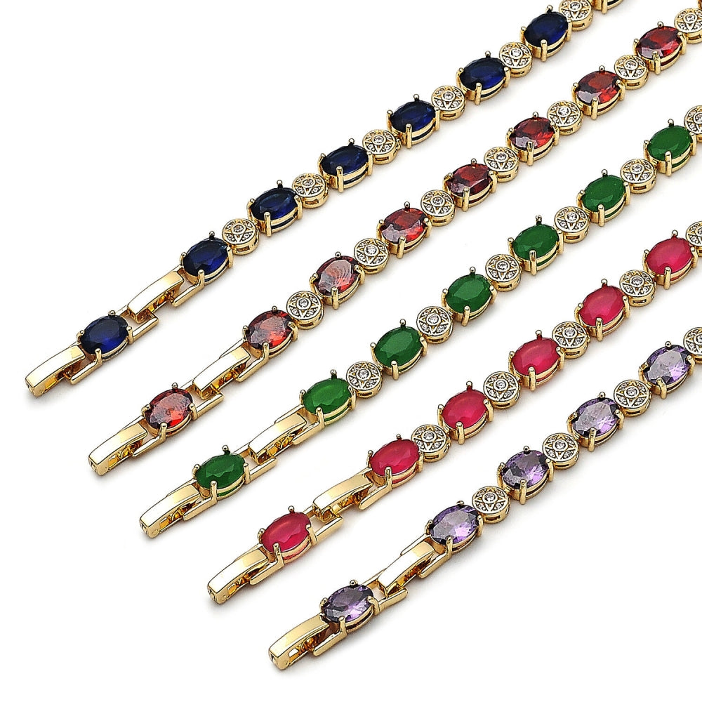 Oro Laminado Tennis Bracelet, Gold Filled Style with Amethyst and White Cubic Zirconia, Polished, Golden Finish