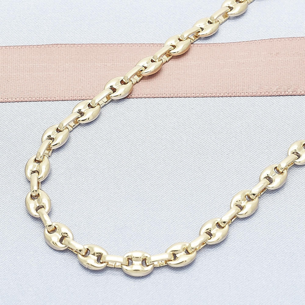 Oro Laminado Basic Necklace, Gold Filled Style Puff Mariner Design, Polished, Golden Finish