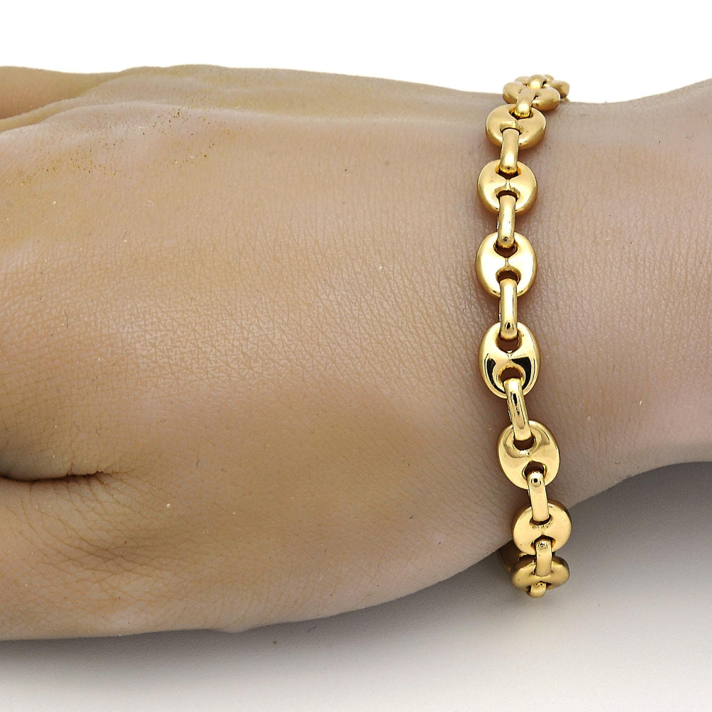 Oro Laminado Fancy Anklet, Gold Filled Style Puff Mariner Design, Polished, Golden Finish