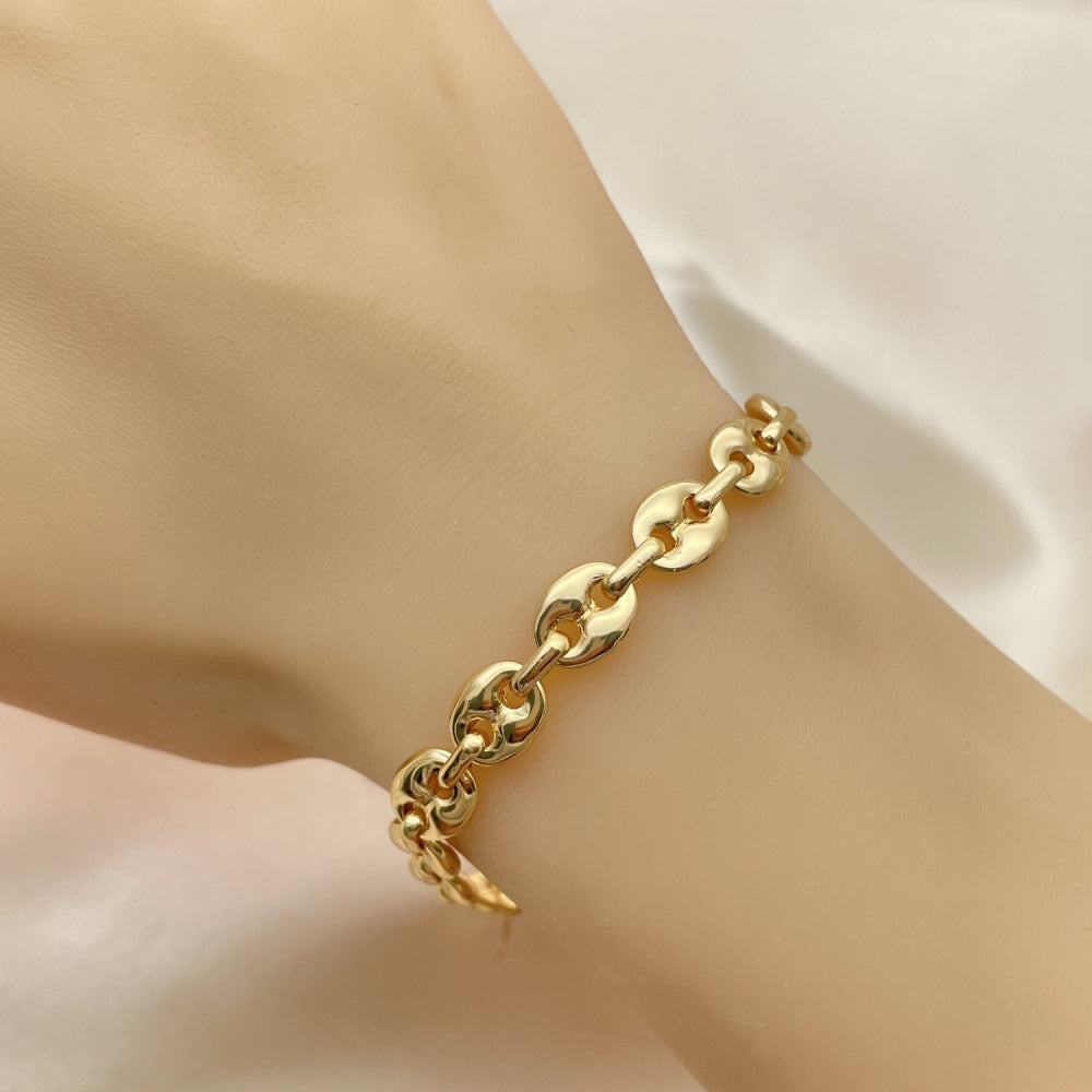 Oro Laminado Fancy Anklet, Gold Filled Style Puff Mariner Design, Polished, Golden Finish