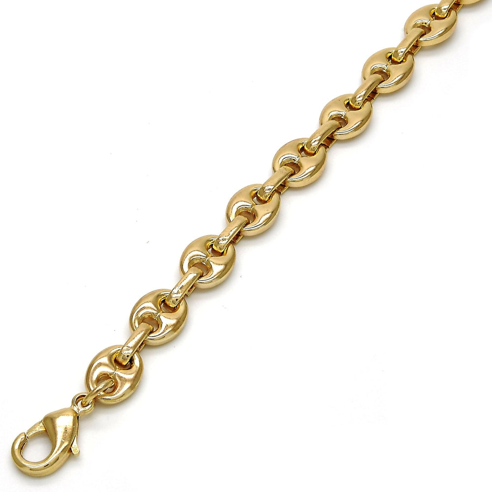 Oro Laminado Fancy Anklet, Gold Filled Style Puff Mariner Design, Polished, Golden Finish