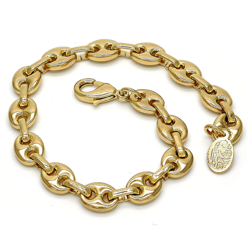 Oro Laminado Fancy Anklet, Gold Filled Style Puff Mariner Design, Polished, Golden Finish