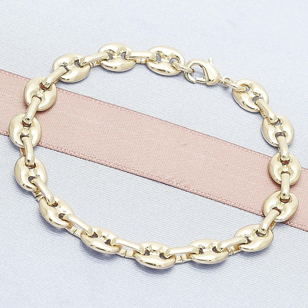 Oro Laminado Fancy Anklet, Gold Filled Style Puff Mariner Design, Polished, Golden Finish