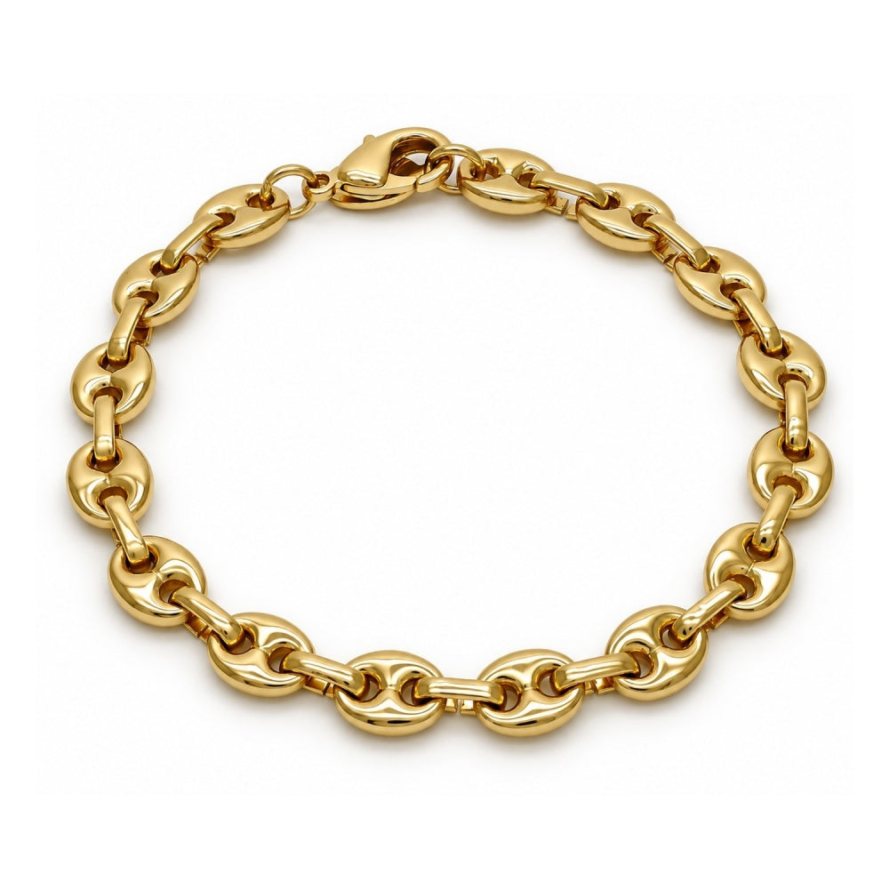 Oro Laminado Fancy Anklet, Gold Filled Style Puff Mariner Design, Polished, Golden Finish
